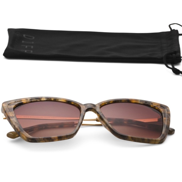 DIFF Heidi Sunglasses Sea Tortoise Gold Frame Brown Gradient Lenses Cateye - Picture 9 of 9